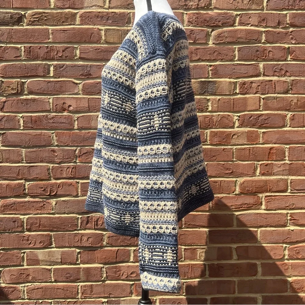 Orvis Women’s Striped Blue & Cream Sweater Sz M Eclectic Grandpa Cabincore Cozy - Picture 5 of 12